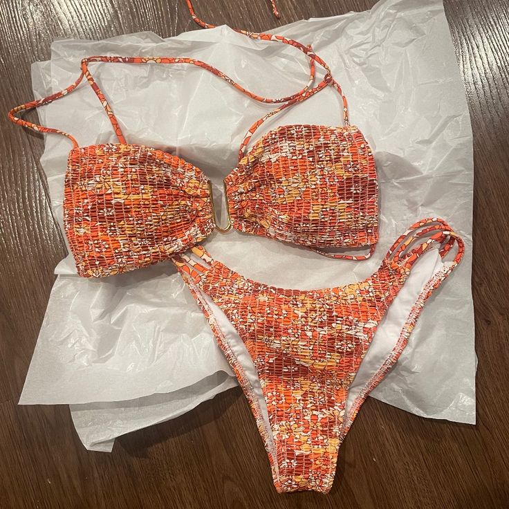 Orange Floral Backless Bikini Set - Never Worn Amazon, Size Large Orange Floral Print With Red, White, Yellow Colors Gold Hardware 82% Polyester, 18% Elastane Amazon Beachwear Swimwear For The Beach, Amazon Summer Swimwear For Beach, Amazon Summer Swimwear For Vacation, Amazon Summer Swimwear For Beach Season, Amazon Fitted Beachwear Swimwear, Fitted Amazon Beachwear Swimwear, Amazon Stretch Swimwear For Summer, Fitted Swimwear For Pool By Amazon, Fitted Amazon Swimwear For Pool