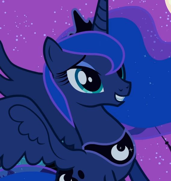 an image of a pony with wings flying in the air over another pony's head