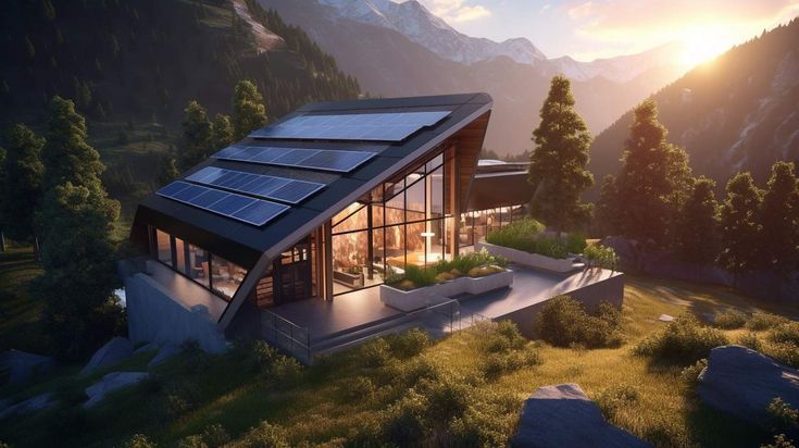 an artist's rendering of a house with solar panels on the roof