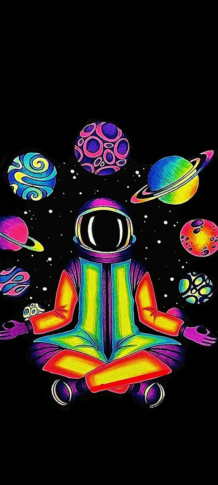 an image of a person sitting in the middle of space surrounded by planets and stars