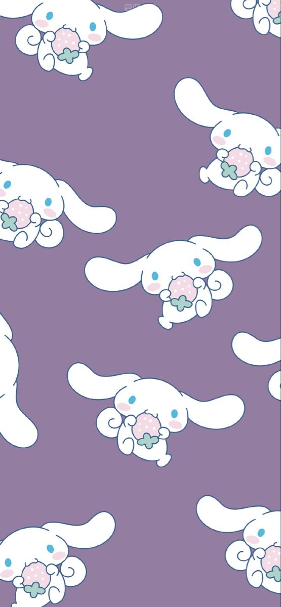 an image of rabbits with flowers in their mouths seamlessly on a purple background for wallpaper