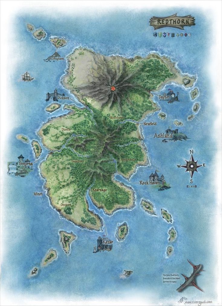 an illustrated map of the island