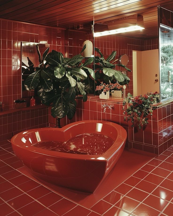 a bath tub sitting in the middle of a bathroom next to tiled walls and floor