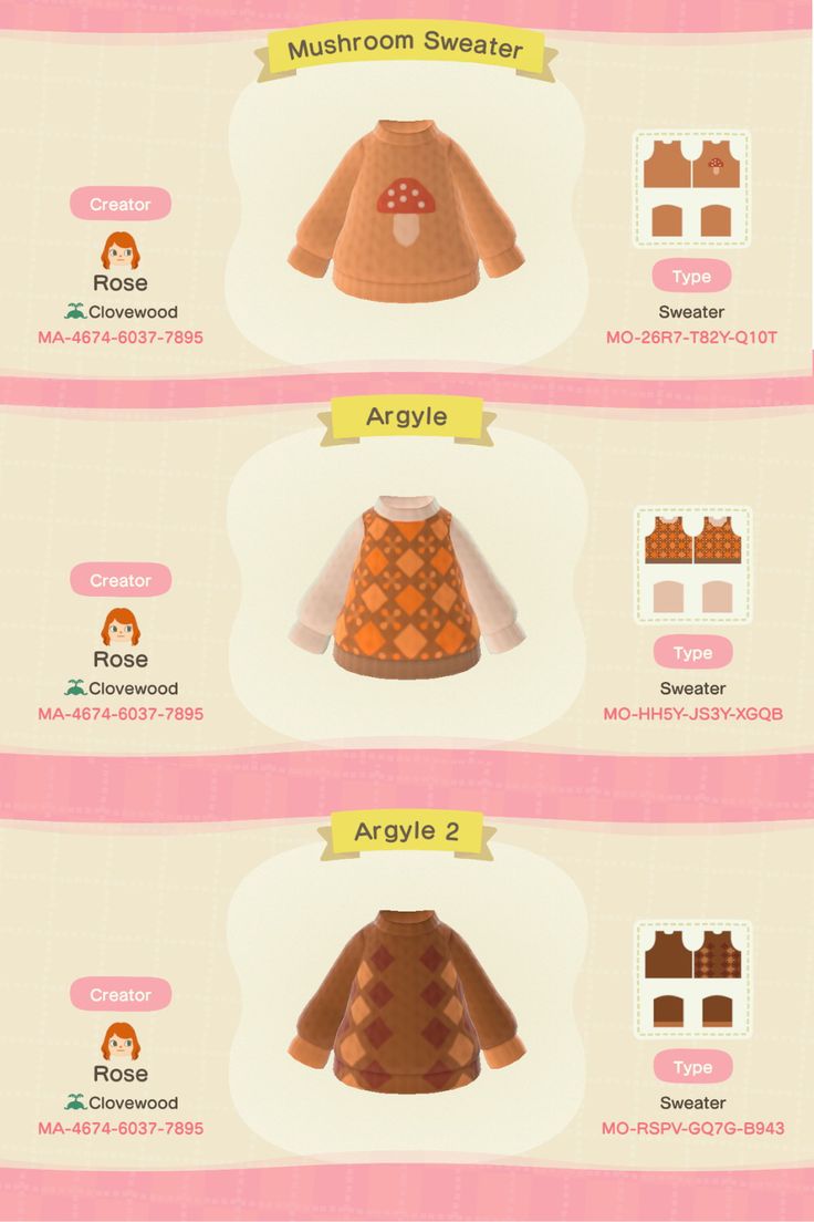 Animal Crossing Farm Clothes, Animal Crossing Sweater Pattern, Acnh Mushroom Clothes, Acnh Clothes Pattern Grid Sweater, Acnh Sweater Code, Animal Crossing Sweater Design Grid, Animal Crossing Pro Design Pattern, Animal Crossing Sweater Design, Animal Crossing Patterns Clothes