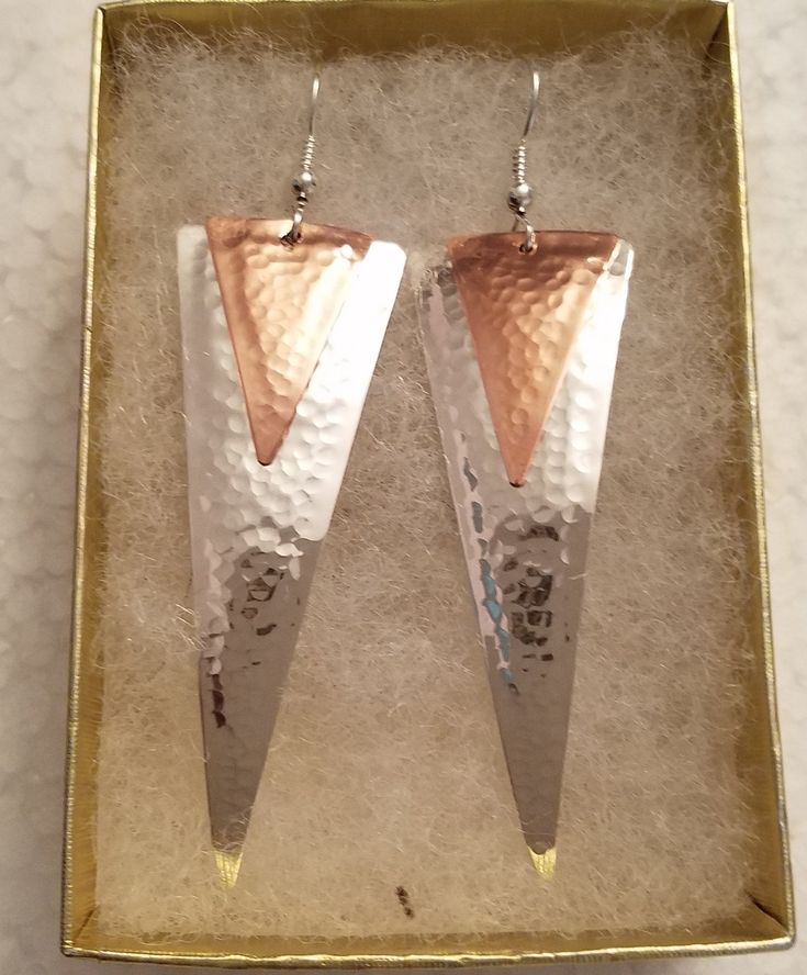 Hammered Silver Copper Earrings, Hammered Silver Earrings Made Of Copper, Silver Hammered Copper Earrings, Hand Forged Silver Copper Earrings, Copper Sheets, Hammered Sterling Silver, One Photo, Copper And Brass, Copper Earrings