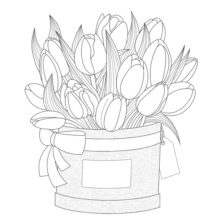 a bouquet of tulips in a bucket with a bow