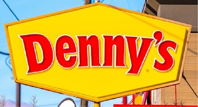 the sign for denny's restaurant in front of a building