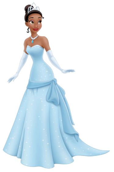 the princess and the frog is wearing a blue dress with white gloves on her head