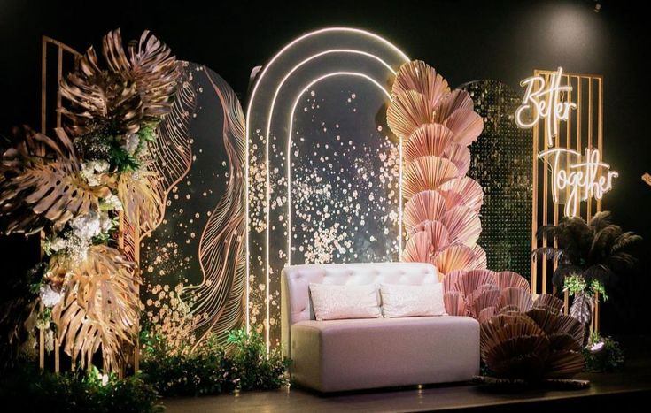 a stage set up with lights and decorations