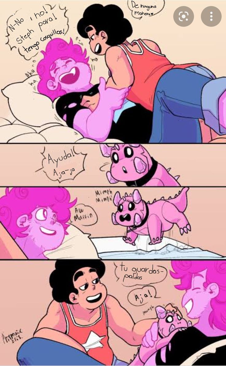 a comic strip with an image of a woman laying in bed next to a pink pig