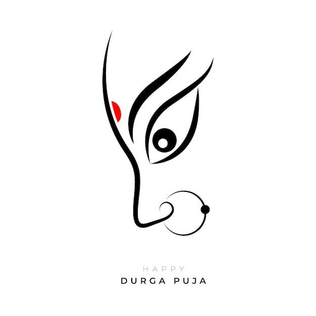 the face of a woman in black and red colors on a white background for happy durba puja