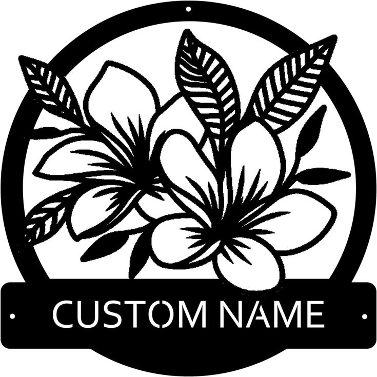 a black and white flower with the name custom name on it's front side