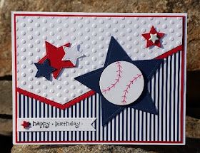 a baseball themed birthday card with red, white and blue stars