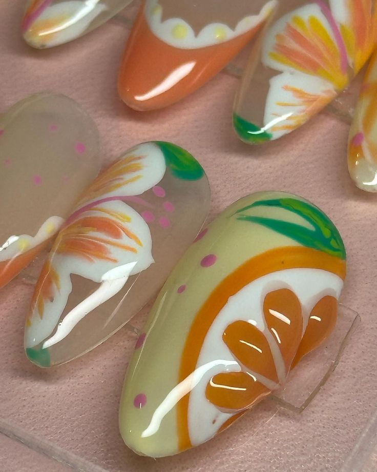 Orange blossom nails DM TO ORDER! Orange Blossom Costume, Blossom Costume, Blossom Costumes, Blossom Nails, Short Cake, Birthday Stuff, Anime Warrior, Halloween 2024, Orange Blossom