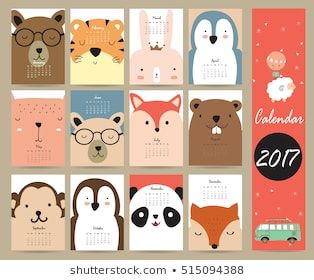 calendar with cute animals for the new year