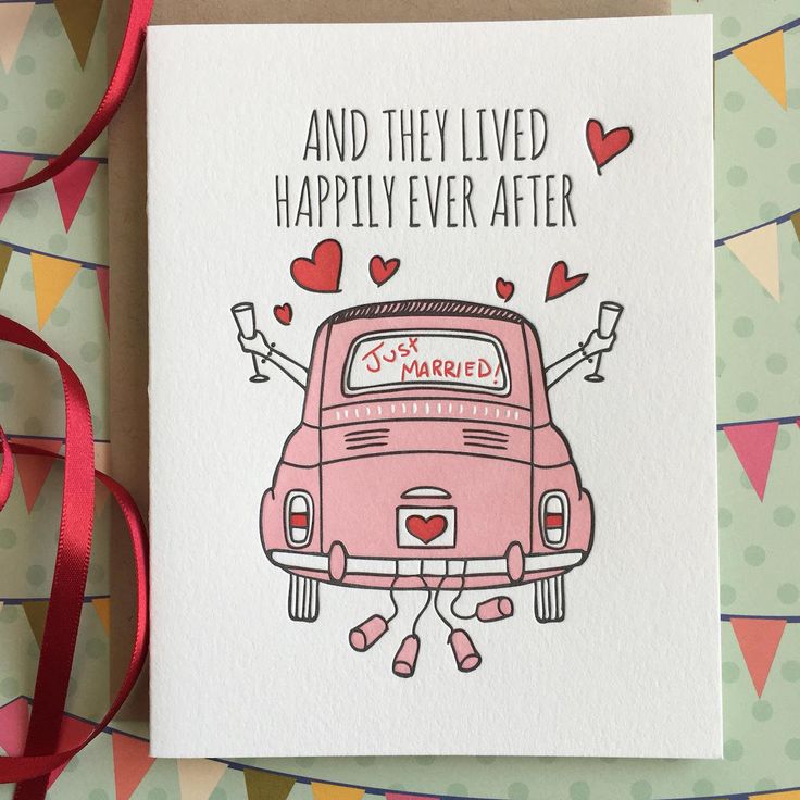 a card that says and they lived happily ever after, with an image of a car