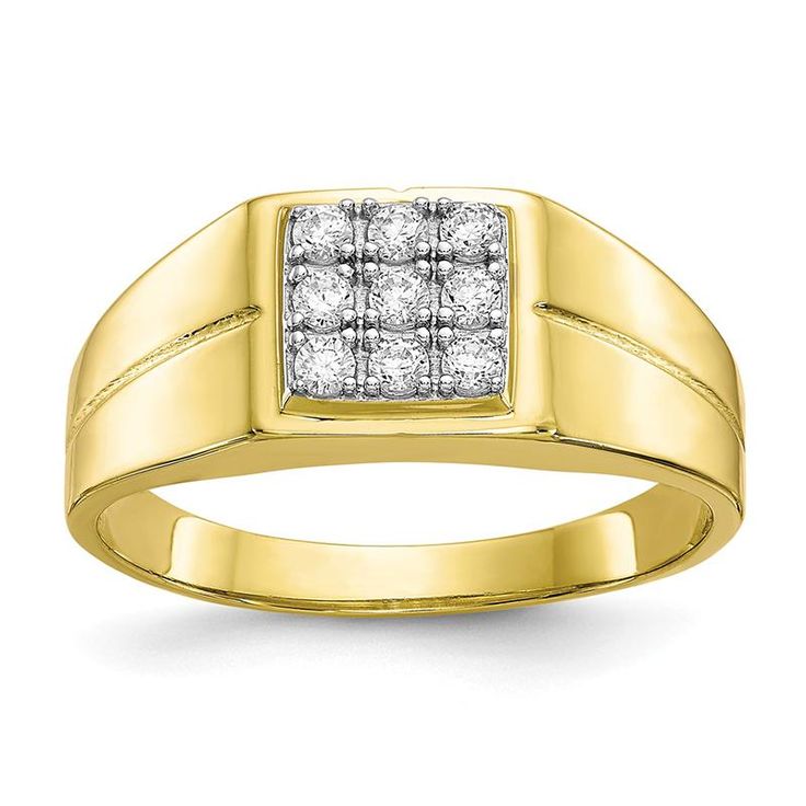 10k Yellow Gold Men's Square CZ Ring Mens Ring Designs Gold, Ring Designs Gold, Stone Ring Men, Mens Ring Designs, Polished Man, White Stone Ring, Cubic Zirconia Engagement Rings, Yellow Rings, Fancy Rings