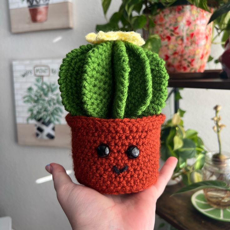 a crocheted cactus plant with eyes on it