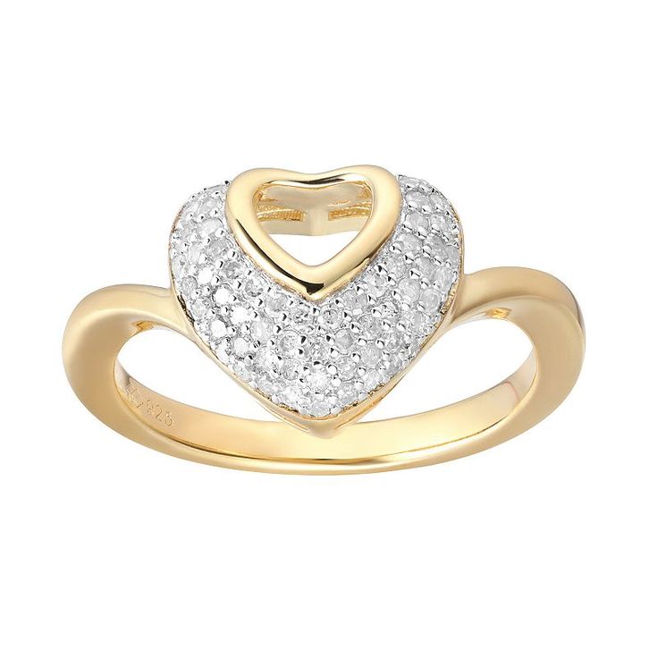 Celebrate your love with this sparkling 14k gold over silver heart ring with beautiful diamonds. Click on this JEWELRY & WATCHES GUIDE to learn about fit, styles, materials and more! Celebrate your love with this sparkling 14k gold over silver heart ring with beautiful diamonds. Click on this JEWELRY & WATCHES GUIDE to learn about fit, styles, materials and more! FEATURES Width: 12 mm Shank style: twist Band fit: rounded Metal: sterling silver Plating: 14k gold Finish: polished Packaging: boxed Fine Jewelry Anniversary Diamond Ring With Open Heart, Anniversary Diamond Ring Open Heart Style, Anniversary Open Heart Diamond Ring, Elegant Heart Ring With Pave Setting For Valentine's Day, Anniversary Heart Cut Diamond Heart Ring, Elegant Diamond-white Heart Ring With Pave Setting, Elegant Diamond White Heart Ring With Pave Setting, Open Heart Diamond Ring For Anniversary, Elegant Heart-shaped Ring With Pave Setting