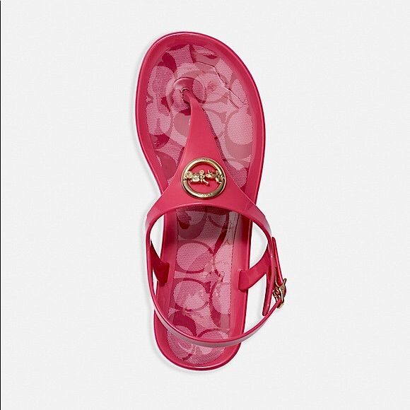 Coach Nicolle Pink Jelly Sandals. Iconic Gold Coach Emblem And Gold Accents Dresses These Beauties Up. Gorgeous Sandals Will Dress Up Any Outfit You Have. Rubber Upper Signature Rubber Footbed Rubber Outsole Gold Buckle Closure Signature Gold Emblem Color: Fuchsia , Nwt Coach Kellie Sandal, Shoes Game, Boujee Aesthetic, Trendy Shoes Sneakers, Wooden Sandals, Leather Thong Sandals, Fresh Shoes, Pink Sandals, Color Fuchsia