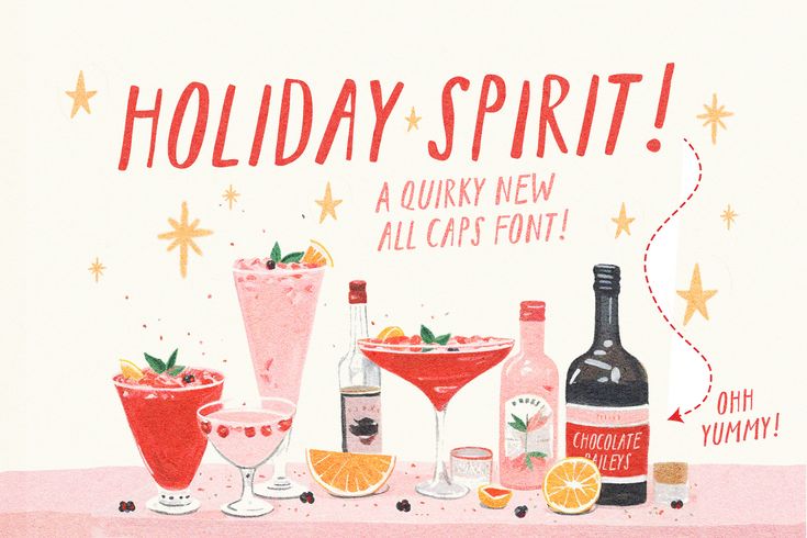 there is a holiday card with cocktails on the table