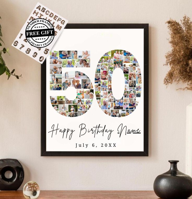 50th Birthday Photo Collage Templates | Personalized 50th Birthday Gift for Her | Canva Frame Template | 50th Anniversary Gift | Family Gift Alphabet Frames, Birthday Photo Collage, Collage Foto, 50th Anniversary Gifts, Happy Birthday Name, Photo Collage Template, Collage Template, Milestone Birthday, Birthday Numbers