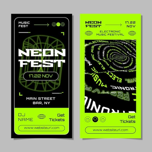 the neon green ticket for neon fest is displayed on a gray background with black and white lettering