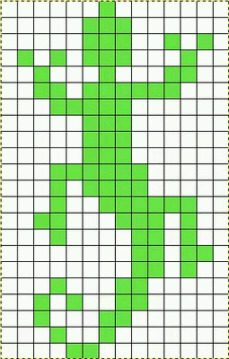 a cross stitch pattern in green and white with the letter t on it's side