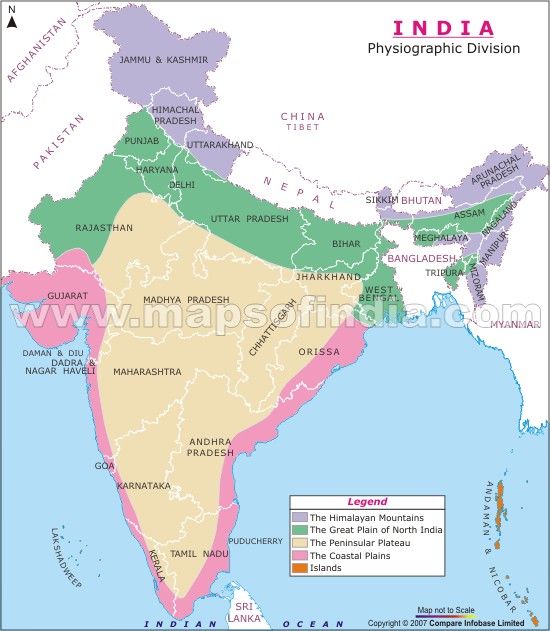 a map of india showing the major physical zones