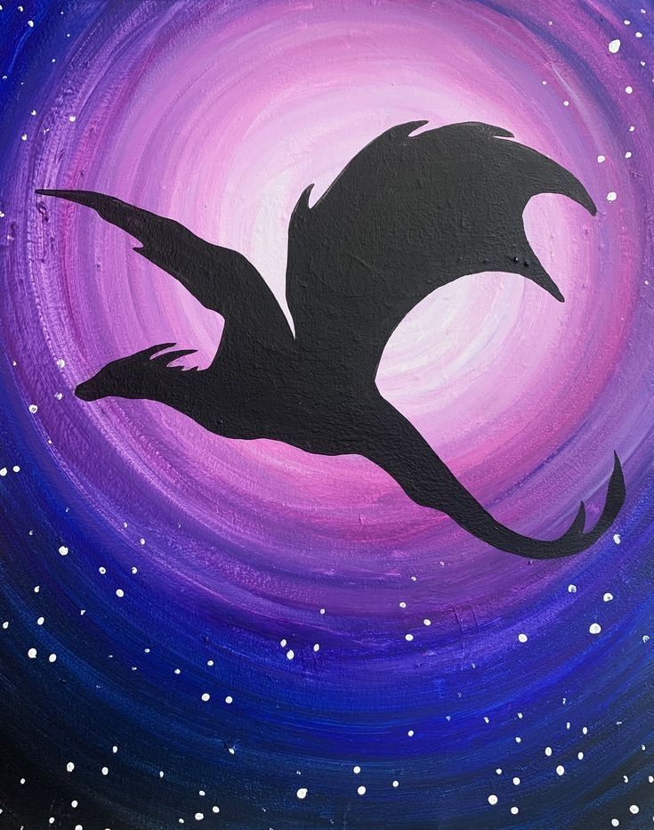 an acrylic painting of a bird flying in the night sky