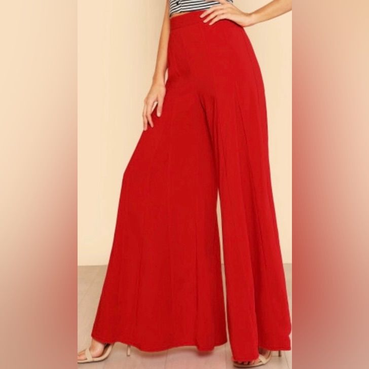 Red Shein Wide Leg Pants Waist: 14” Inseam: 32” Red Non-stretch Wide Leg Pants With Pockets, Red Non-stretch Summer Pants, Red Non-stretch Bottoms With Pockets, Non-stretch Red Pants With Pockets, Casual Full-length Red Bottoms, Red Wide Leg Pants For Summer, Casual Red Full-length Bottoms, Red Casual Full Length Bottoms, Red Full-length Casual Bottoms