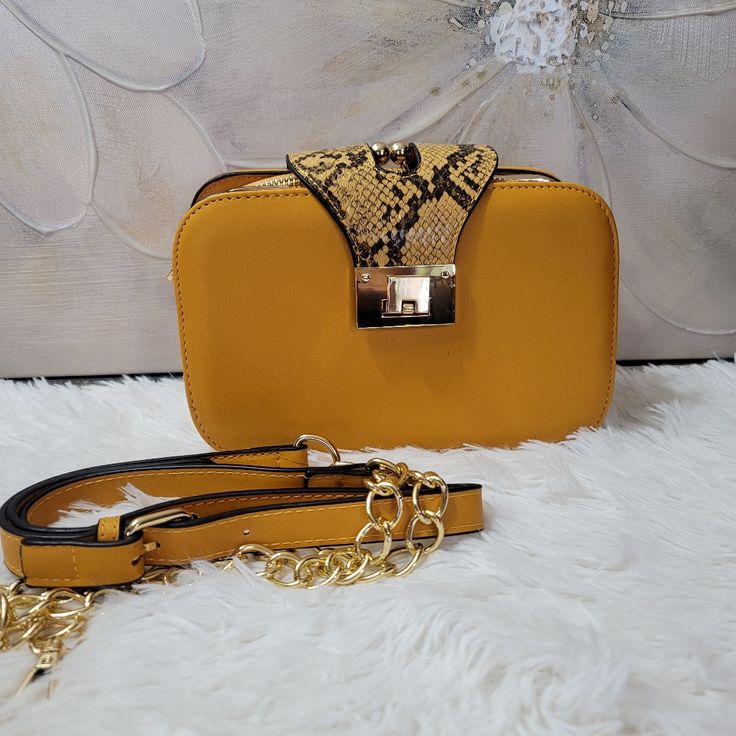 Every Detail Of The Shoulder Bag Is Carefully Designed With 3 Separate Compartments Made With Soft Synthetic Leather, Plain Color Fabric Lining Dimension: 8.5 "(L) X 3" (W) X 5.6 "(H) Inches. Comes With Detachable 48" Shoulder Drops. Gold Box Bag With Detachable Strap, Yellow Satchel With Adjustable Strap For Evening, Yellow Box Shoulder Bag For Evening, Yellow Shoulder Box Bag For Evening, Trendy Yellow Bag For Formal Occasions, Trendy Yellow Formal Bag, Trendy Yellow Formal Bags, Yellow Shoulder Bag With Detachable Strap For Party, Yellow Evening Shoulder Box Bag