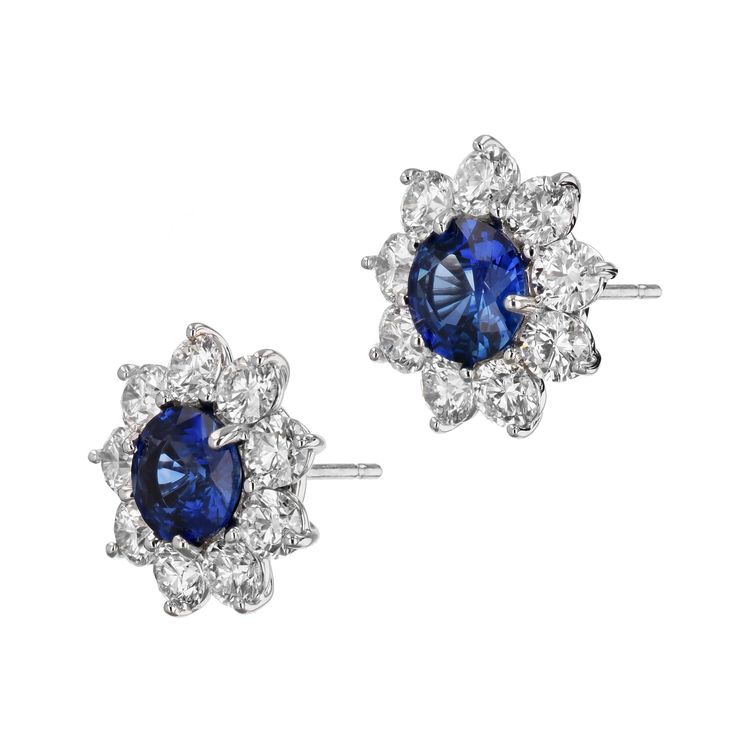 Fall in love with the breathtaking sparkle of these Fine Blue Sapphire and Diamond Stud Earrings, handcrafted in luxurious 18K White gold! Fine Blue Sapphire create a majestic centerpiece, and 18 perfectly cut diamonds circle around them for dazzling brilliance. Handmade from the H&H Collection! Fine Blue Sapphire and Diamond Stud Earrings 18K White gold 3.79ct Fine Blue Sapphire in the center 18pcs 4.20ct G/H VS1 RBC (EX,EX,EX) Diamonds set around the sapphires Handmade H&H Collection SKU: 2110 Circle Diamond, Bespoke Jewellery, Diamond Stud Earrings, Diamond Stud, Selling Jewelry, Diamond Earrings Studs, Diamond Studs, Jewellery And Watches, Blue Sapphire