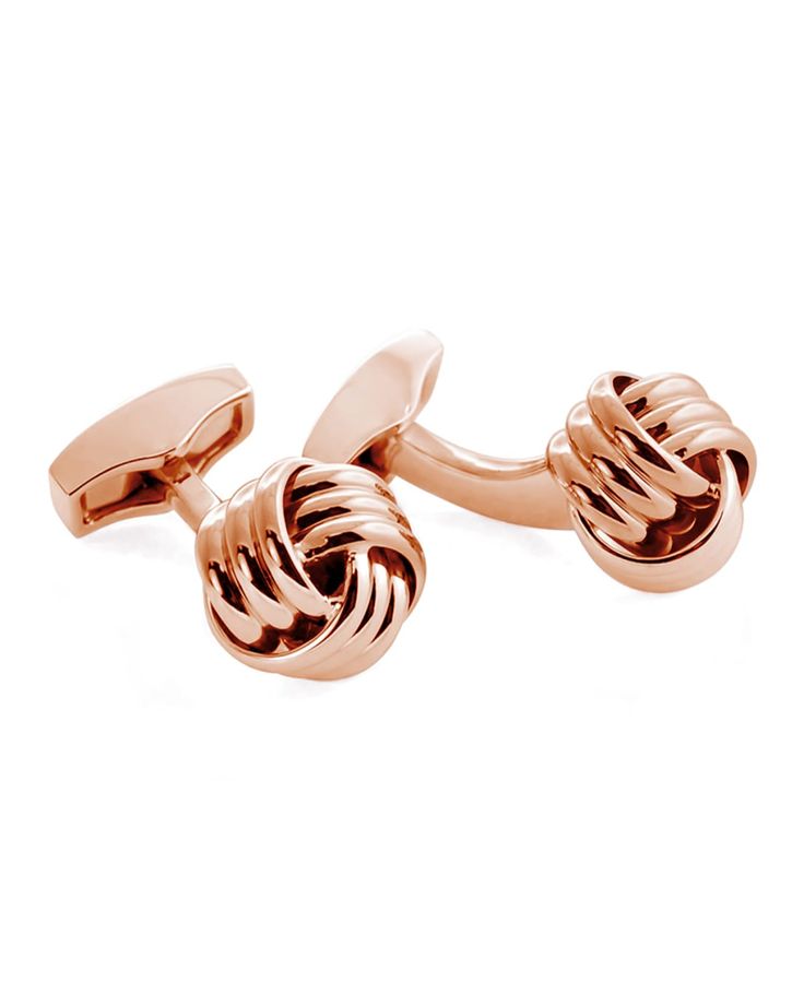 Tateossian ribbed knot cuff links. Rosetone plated base metal. 7.2x11.3mm. Whale back closure. Imported. Norwegian Jewelry, Rose Gold Color, Cuff Links, Base Metal, Rose Gold Plates, Or Rose, Semiprecious Stones, Jewelry Inspiration, Semi Precious