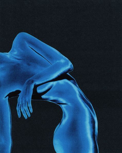 a woman's body is shown in blue and black