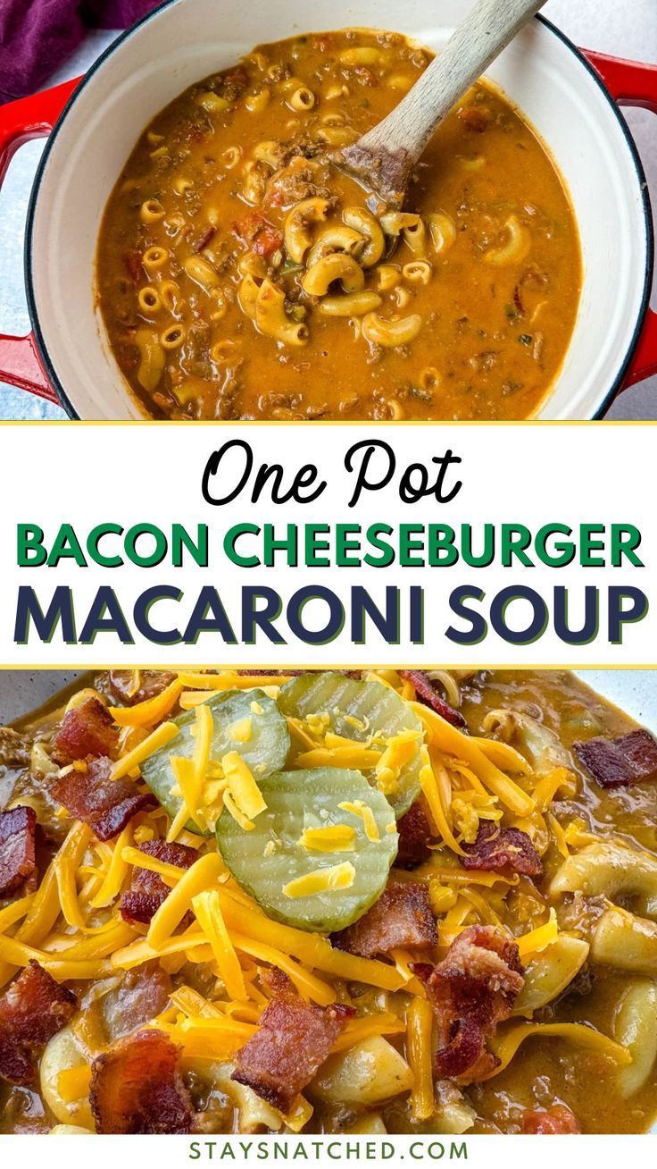 one pot bacon cheeseburger macaroni soup in a bowl