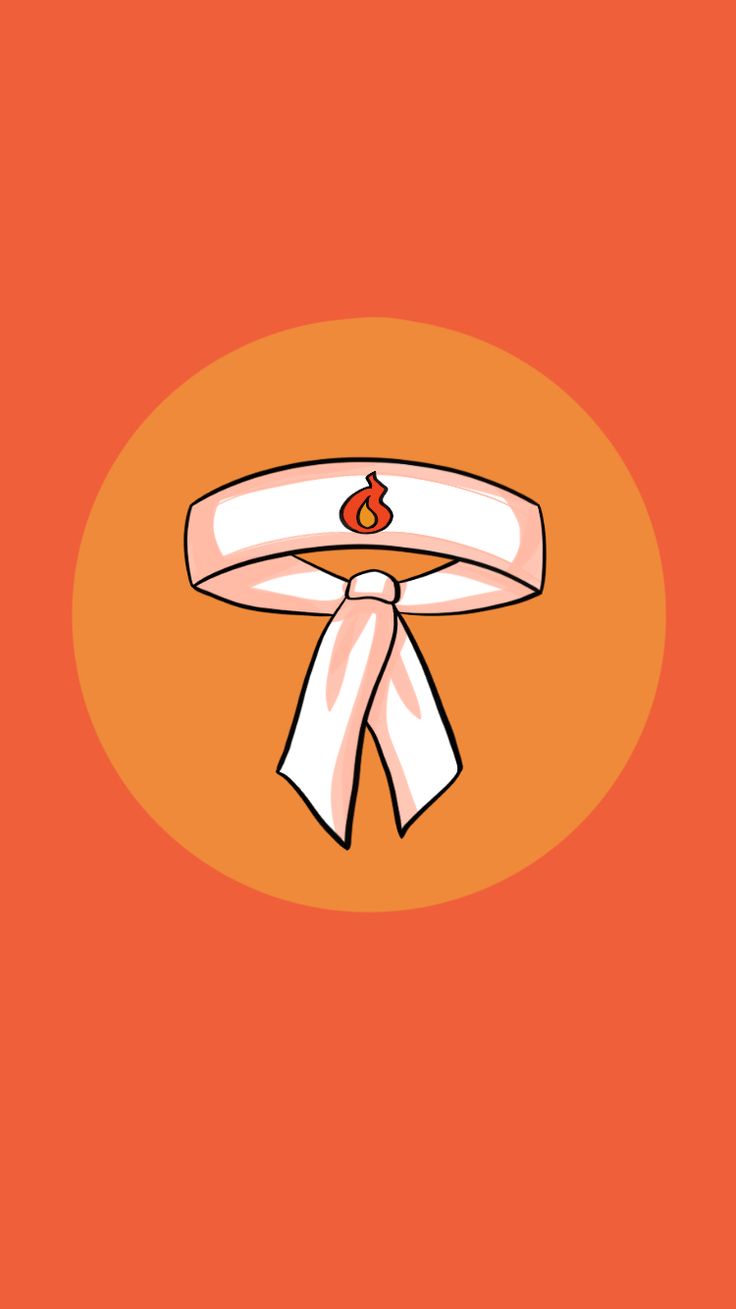 an orange background with a white ribbon tied around the neck and a red apple on top