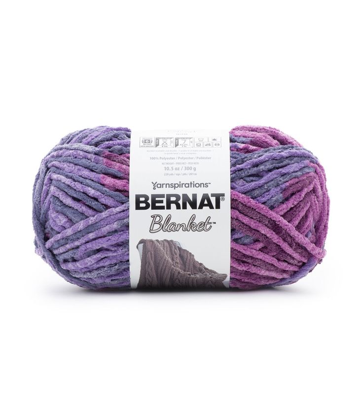 the yarn ball is purple and has a white label that says bernat blaukrat