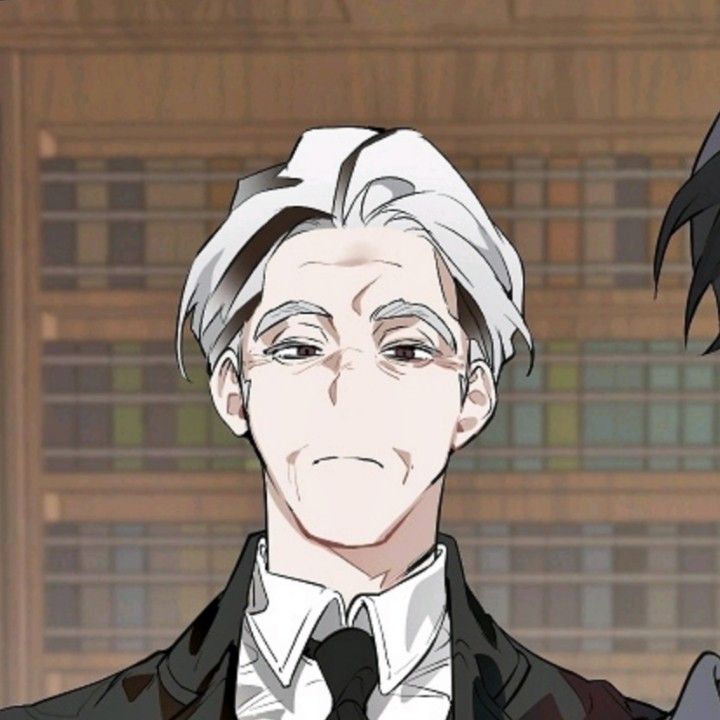 an anime character with white hair wearing a suit and tie