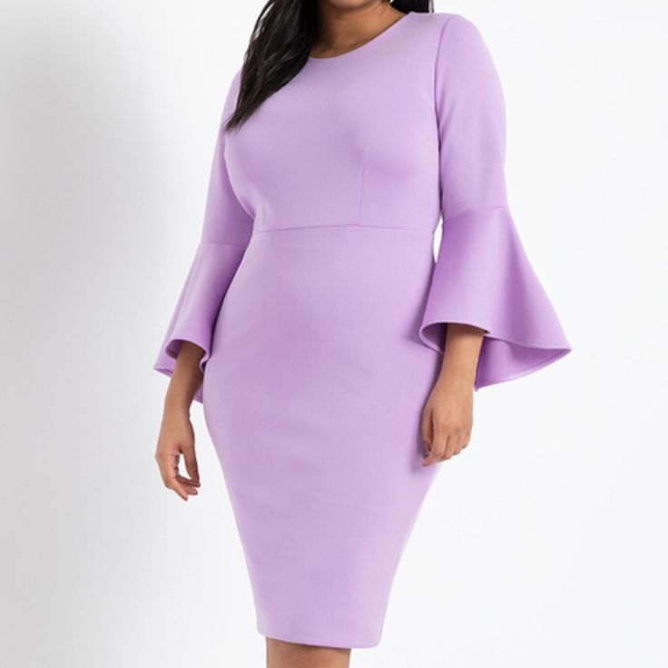 Flare Sleeve Scuba Dress Lavender Color! Very Elegant And Easy To Accessorize! All Sales Are Final! No Exceptions! Metallic Knit Dress, Eloquii Dress, Tie Waist Maxi Dress, Green Long Sleeve Dress, Dress Lavender, Belted Wrap Dress, Velvet Wrap Dress, Deep V Dress, Scuba Dress