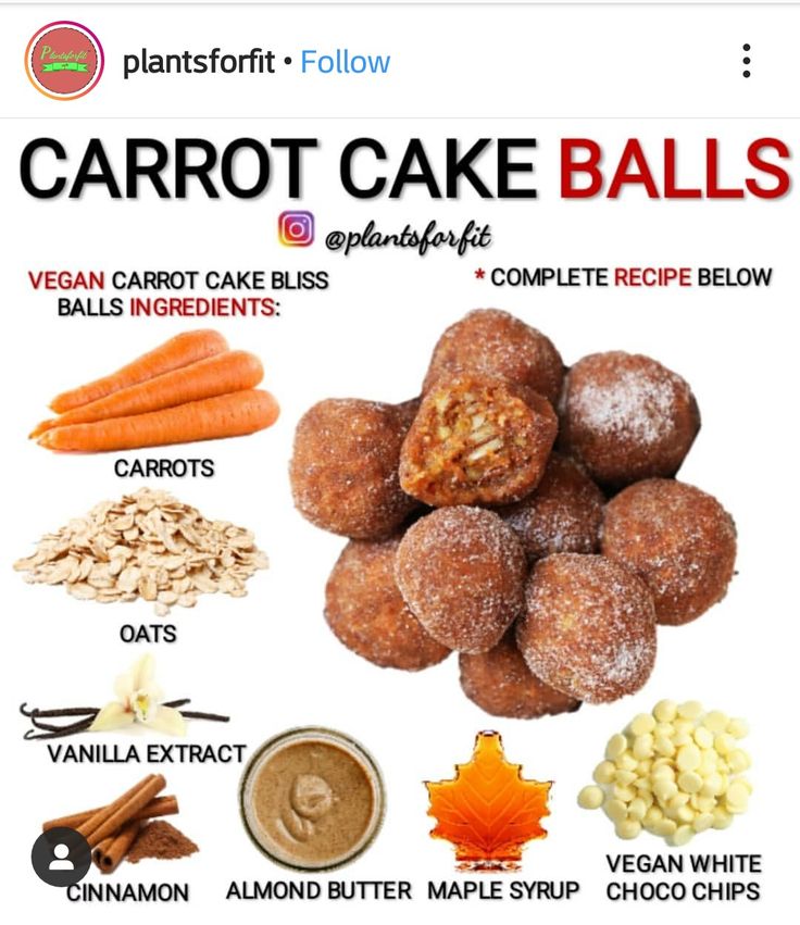 carrot cake balls with ingredients labeled in the top right corner and on the bottom left side