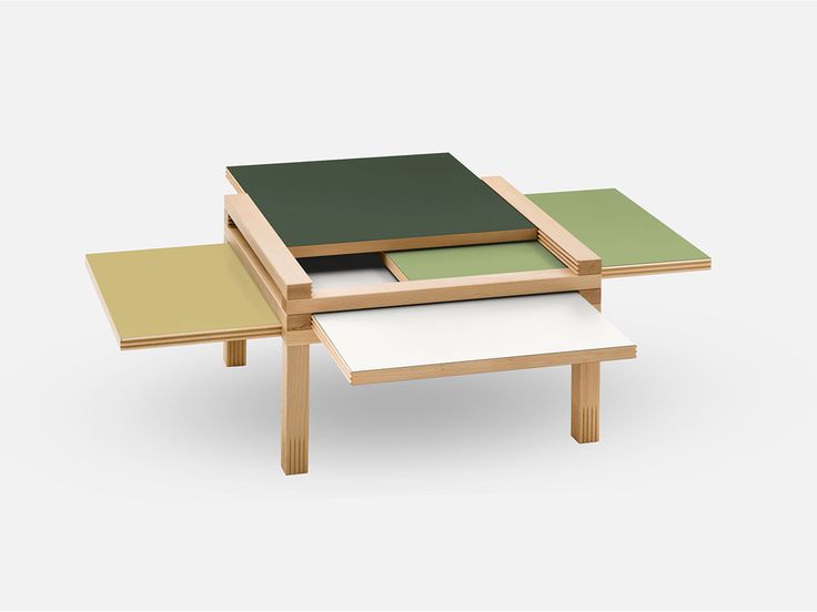 three tables with different shapes and sizes on them