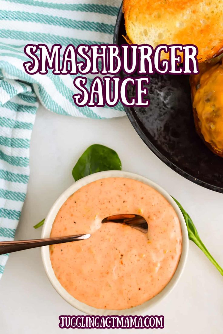 a bowl of mashburger sauce next to some bread