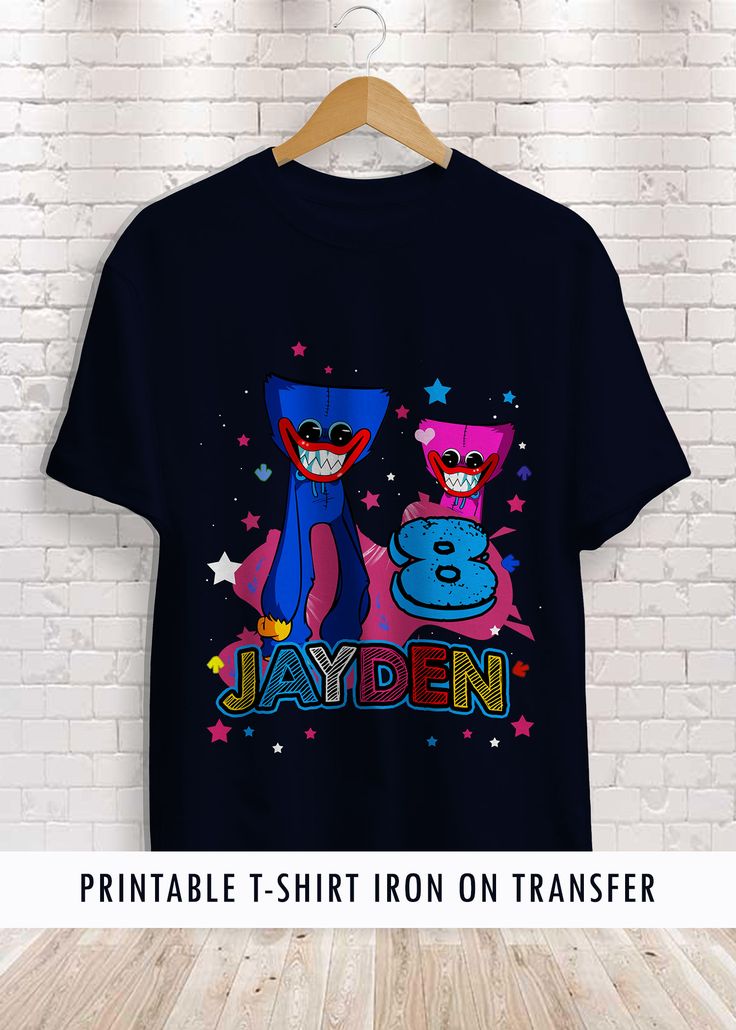 a t - shirt with the name jayden on it and an image of two cartoon characters