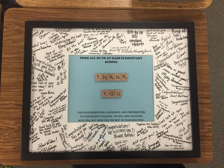 a framed thank you card with the words thank you written on it