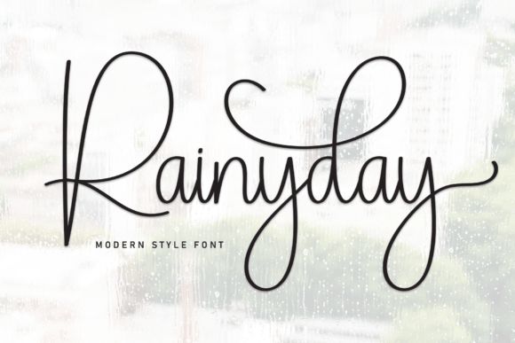 the word rainday written in cursive type