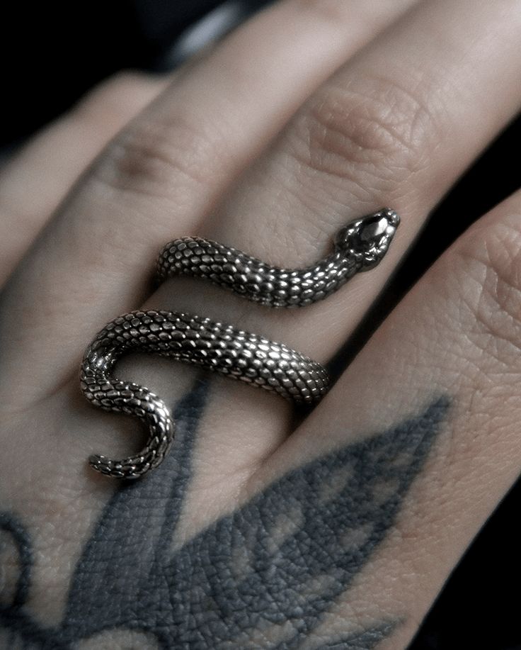 Sorcerer Serpent Ring - Rings - Ask and Embla Romantic Skeletons, Ask And Embla, Goth Rings, Women Alternative, Goth Ring, Serpent Ring, Black Amethyst, Alternative Jewelry, Snake Jewelry