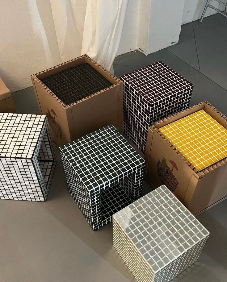 Custom Cubes Made From Recycled Tiles. Tile Shelf, Coffee Table - Etsy Tiled Cube, Tiled Furniture, Tile Shelf, Table Tile, Recycled Tile, Tile Table, Coffee Table Side, Mosaic Table, Grout Color