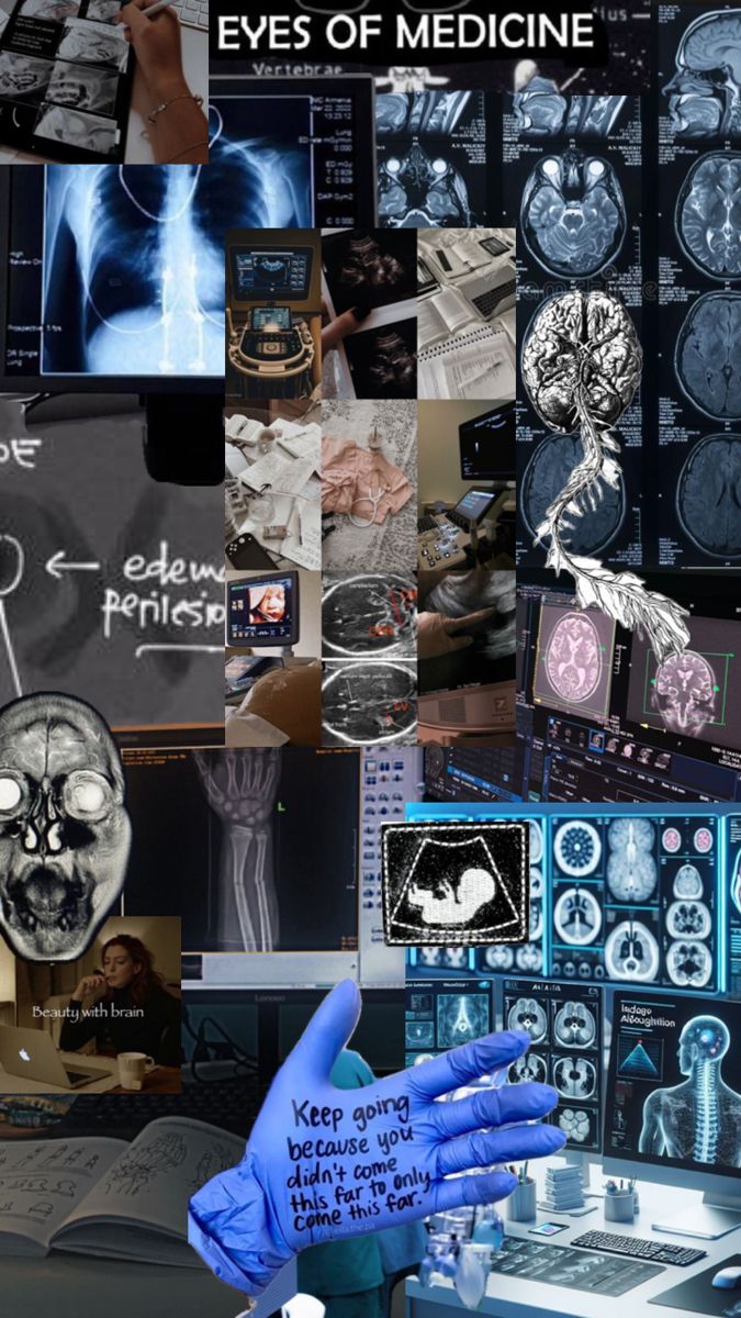 a collage of medical images with the words eyes of medicine written in blue on them