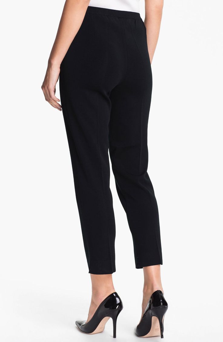 Wardrobe-staple pants in a stylish tapered cut boast a carefree knit designed to keep a neat, polished look. Style Name:Ming Wang Pull-On Ankle Pants. Style Number: 639923. Available in stores. Black Cropped Leg Elastane Pants, Workwear Cropped Leg Pull-on Pants, Cropped Leg Pull-on Work Pants, Pull-on Cropped Pants For Work, Cropped Leg Pull-on Pants For Work, Classic Black Cropped Leg Pants, Workwear Bottoms With Pull-on Style And Cropped Leg, Business Casual Pull-on Tapered Dress Pants, Office Pull-on Tapered Leg Pants